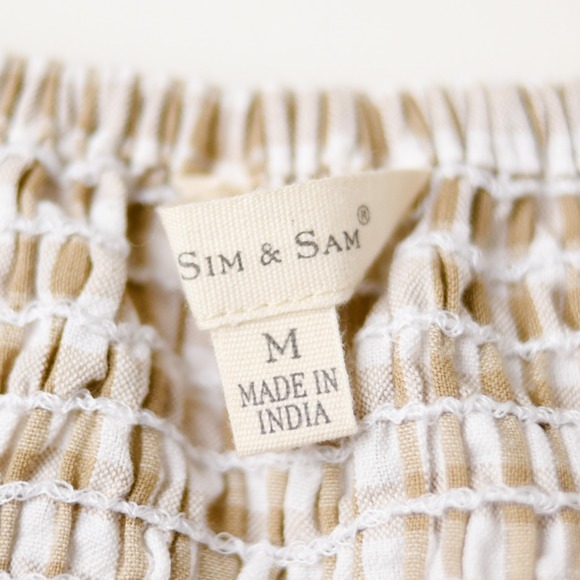 Gingham Smocked Puff Sleeve Wrap Crop Top‎ Medium Cottagecore Milkmaid Boho - Picture 2 of 8